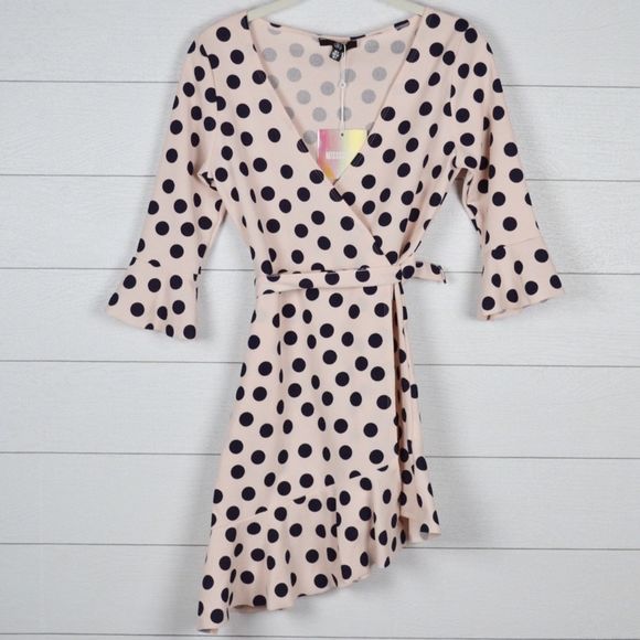 missguided floral & polka dot wrap tea dress